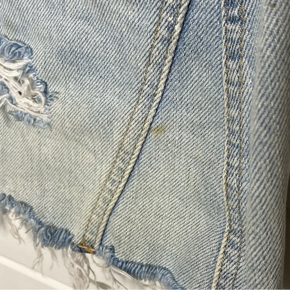 Free People We the Free Jean Mini Skirt XS Button Fly Cotton Distressed Denim